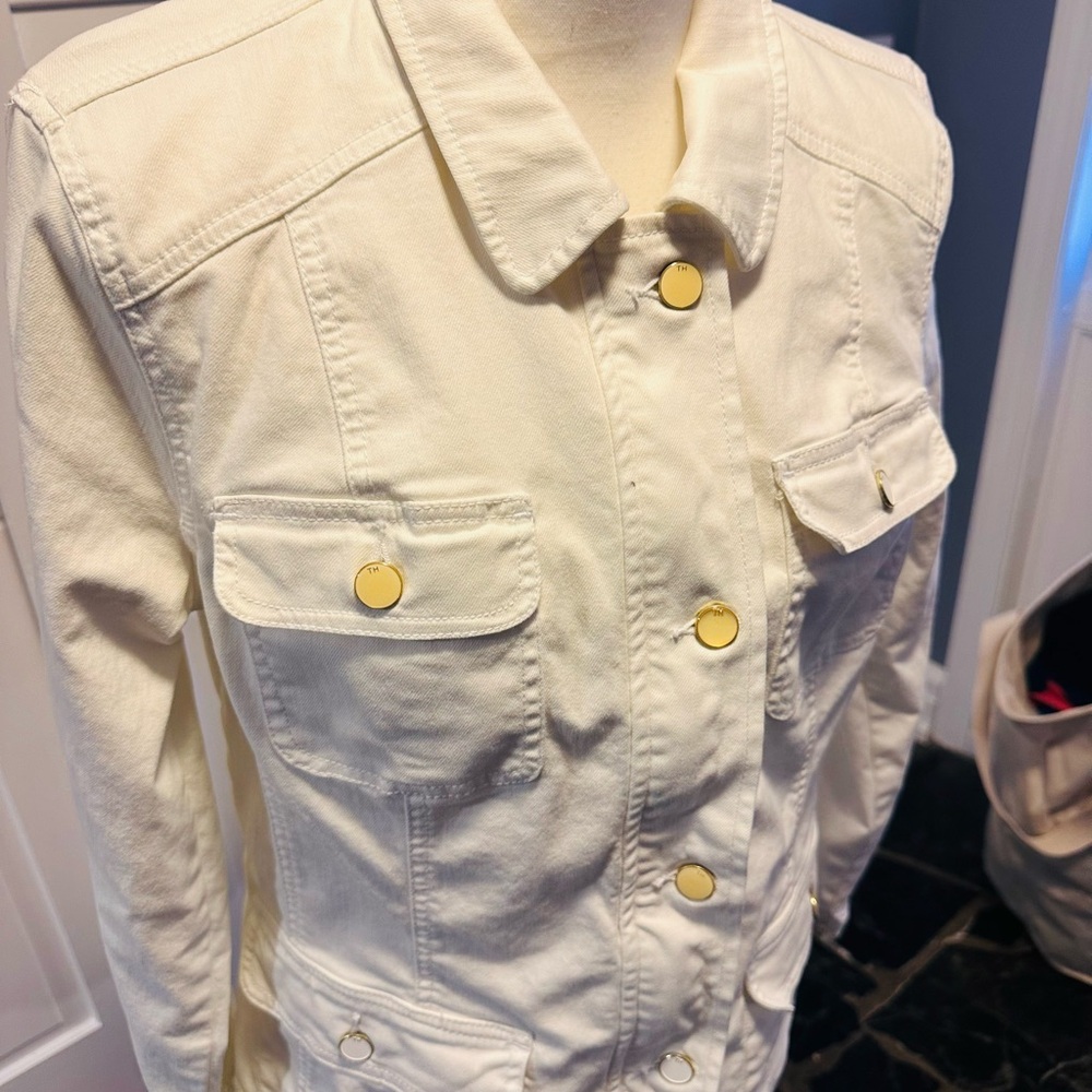 Tommy Hilfiger Women's Off-White Utility Jacket with Gold Accents